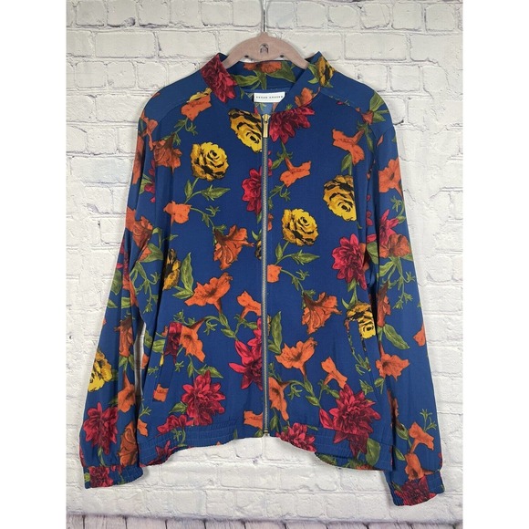 SUSAN GRAVER Jacket Women's Size L Floral Full Zip Long Sleeve With Pockets - Picture 11 of 11